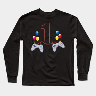 1st Birthday Boy one-Year Old Video Game Player Kids Long Sleeve T-Shirt